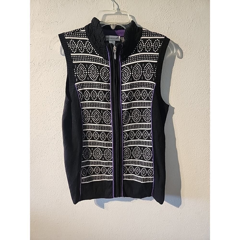 Christopher & Banks Black Purple Sweater Vest White Sz M Preowned